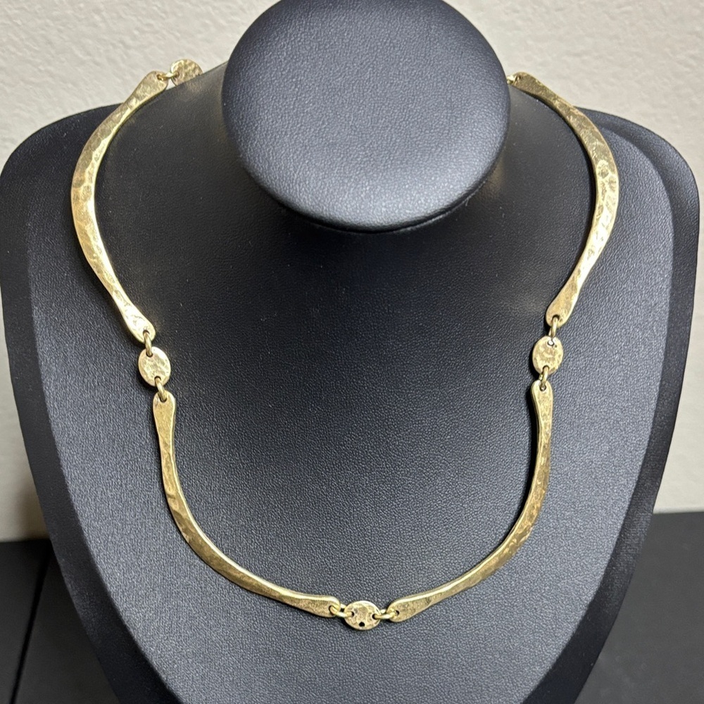 Lucky Brand Antiqued Gold Tone Hammer Collar Necklace Boho